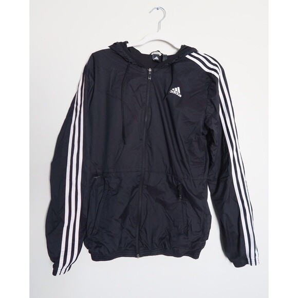 Adidas Essentials 3 Stripe Wind Jacket Siz Sm Full Zip Hooded Windbreaker BS2232 - Picture 1 of 16